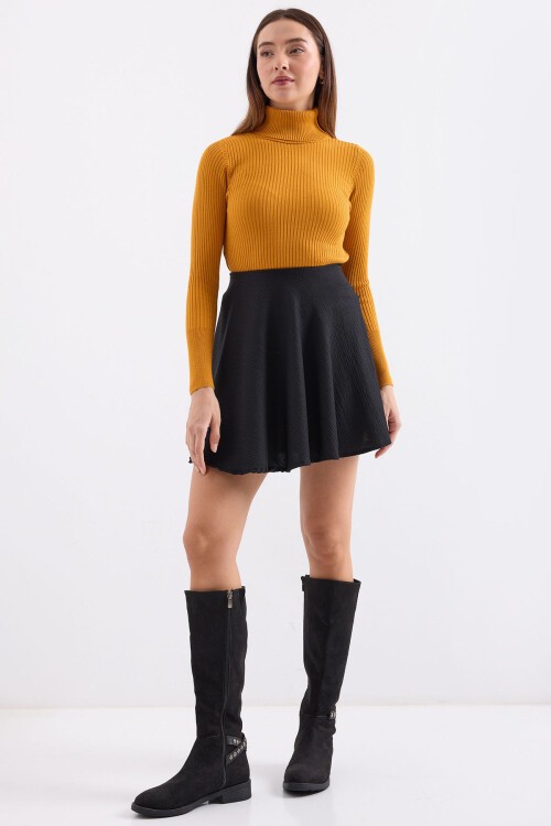 Merterium 10311 Balıkçı Yaka Triko Kazak - Hardal