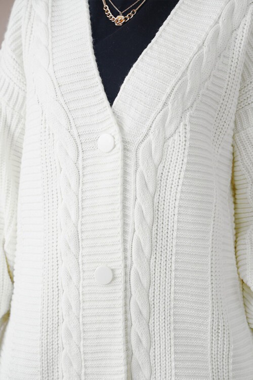 Merterium 15768 Tesettür Triko Hırka - Ekru