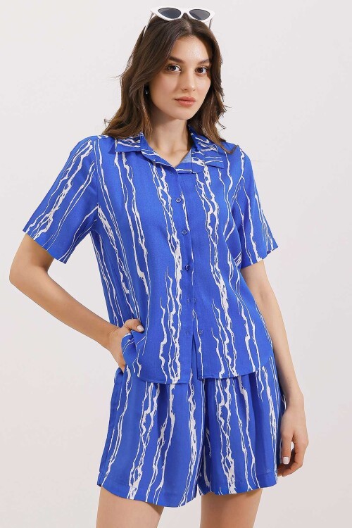 Merterium 20190 Şort Gömlek İkili Takım - D. Saks