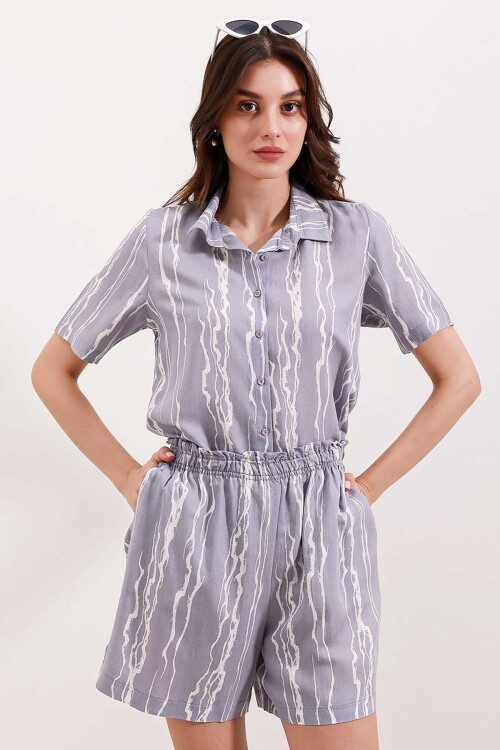 Merterium 20190 Şort Gömlek İkili Takım - Koyu Gri