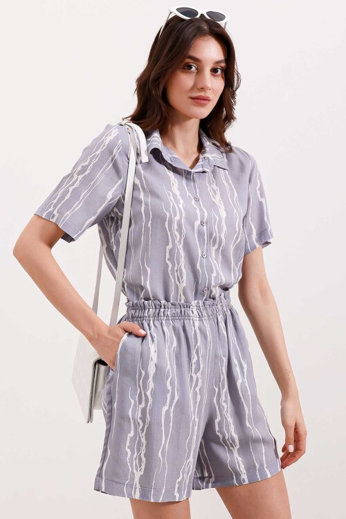 Merterium 20190 Şort Gömlek İkili Takım - Koyu Gri