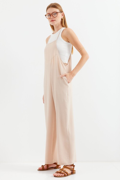 Merterium 7019 Askılı Bahçivan Tulum - Krem