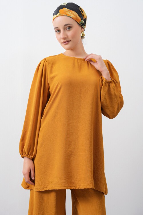 Merterium Kadın Ayrobin Tunik Pantolon Alt Üst Takım - Hardal