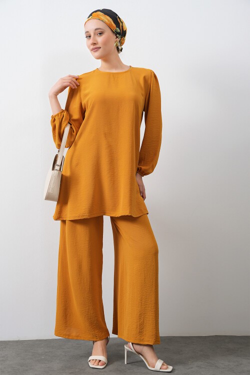 Merterium Kadın Ayrobin Tunik Pantolon Alt Üst Takım - Hardal