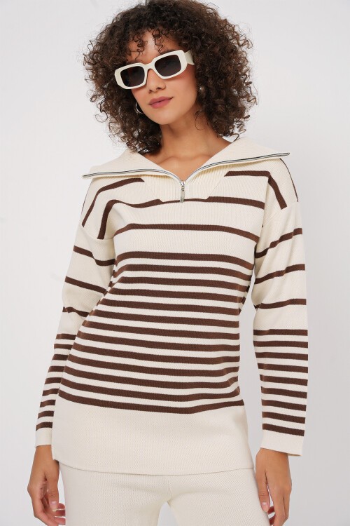 Merterium 15899 Triko Kazak Pantolon İkili Takım - Kahverengi