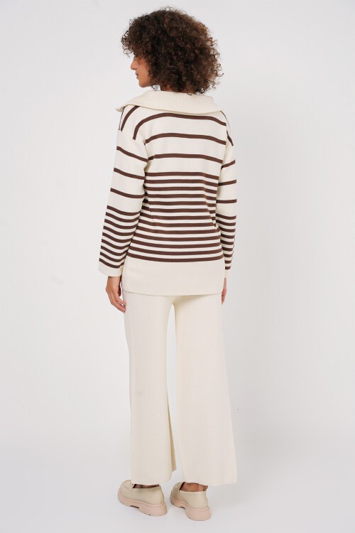 Merterium 15899 Triko Kazak Pantolon İkili Takım - Kahverengi