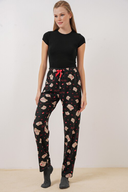 Merterium 4323 Desenli Pijama Altı - Siyah