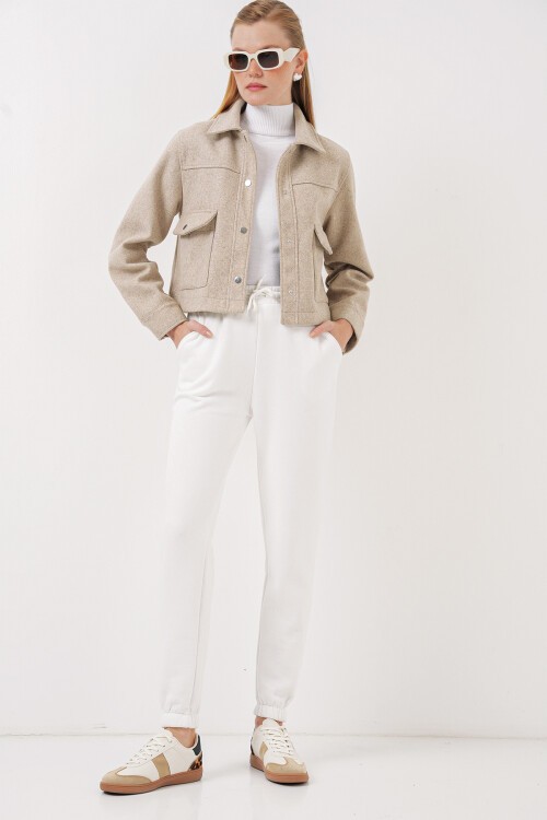 Merterium 55450 Üç İplik Eşofman Altı - Beyaz