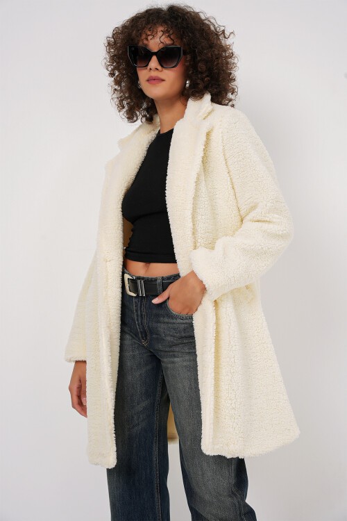 Merterium 9148 Oversize Peluş Kaban - Ekru