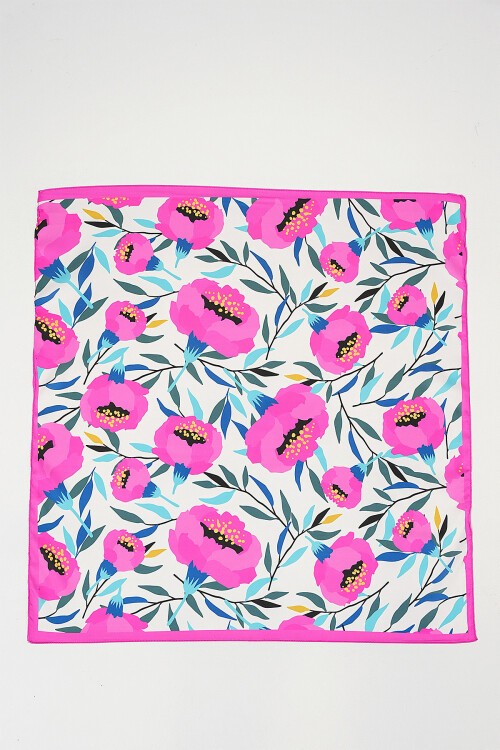 Merterium Kadın Desenli Bandana Fular 010187 - Fuşya
