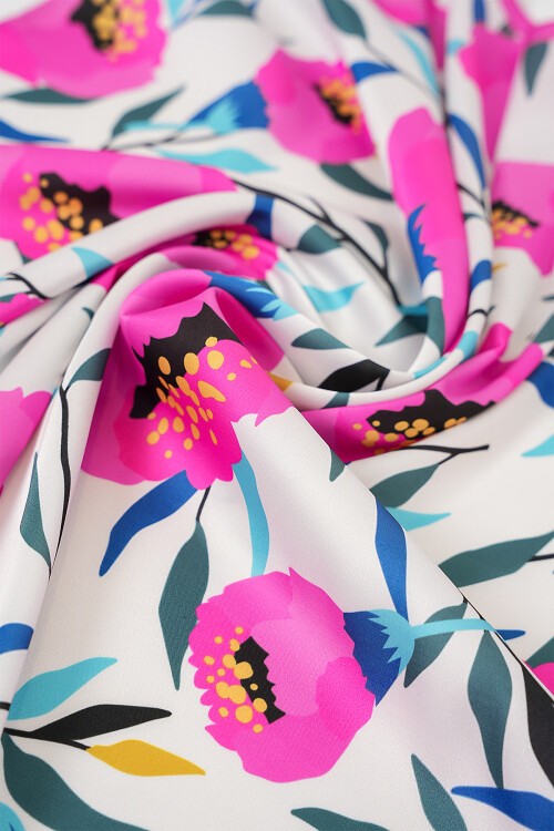 Merterium Kadın Desenli Bandana Fular 010187 - Fuşya