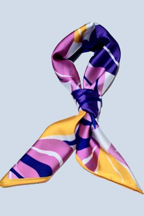 Merterium Kadın Desenli Bandana Fular 010187 - Mor