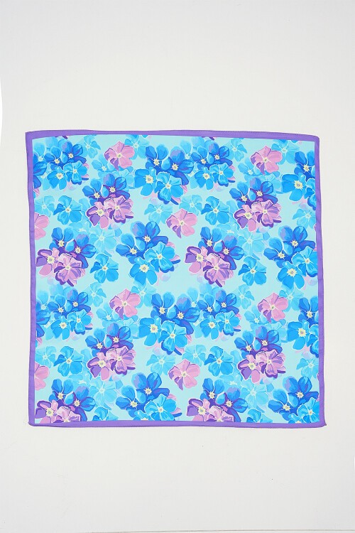 Merterium Kadın Desenli Bandana Fular 010187 - Saks