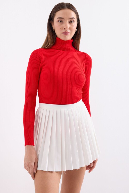 Merterium 10311 Balıkçı Yaka Triko Kazak - Kırmızı