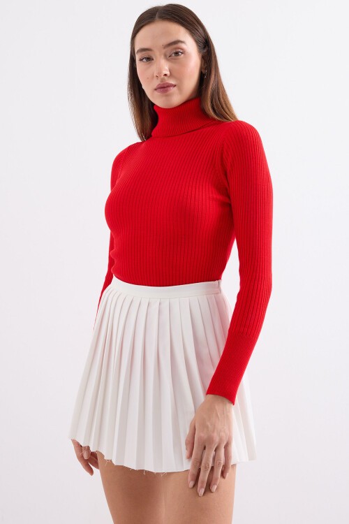 Merterium 10311 Balıkçı Yaka Triko Kazak - Kırmızı