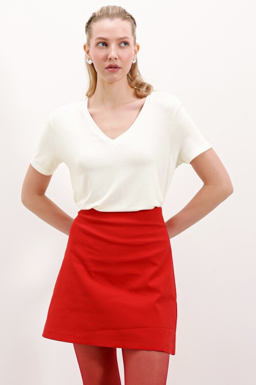 Merterium 4315 V Yaka Oversize Tişört - Beyaz