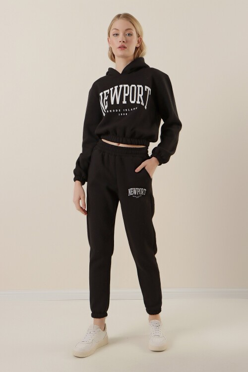 Merterium 55397 Baskılı Eşofman Takımı - Siyah