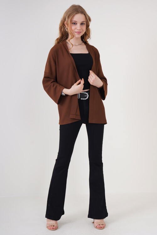 Merterium 5862 Örme Kimono - Kahverengi