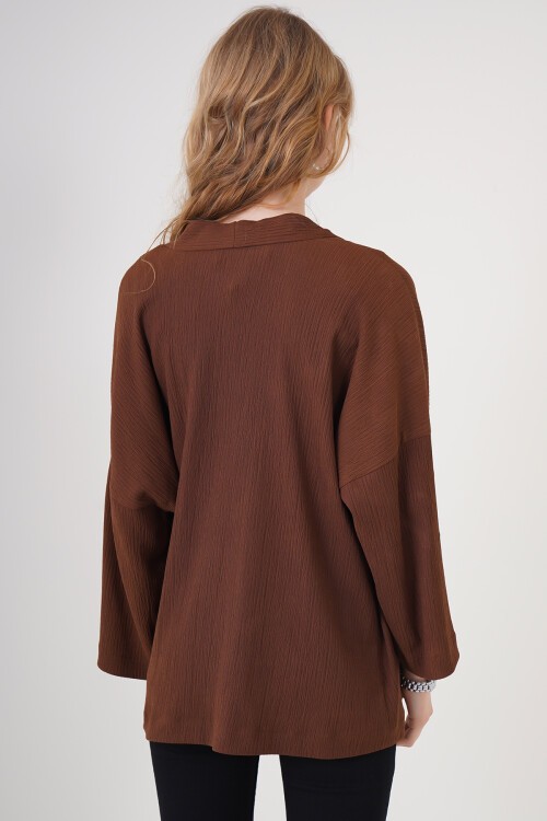Merterium 5862 Örme Kimono - Kahverengi