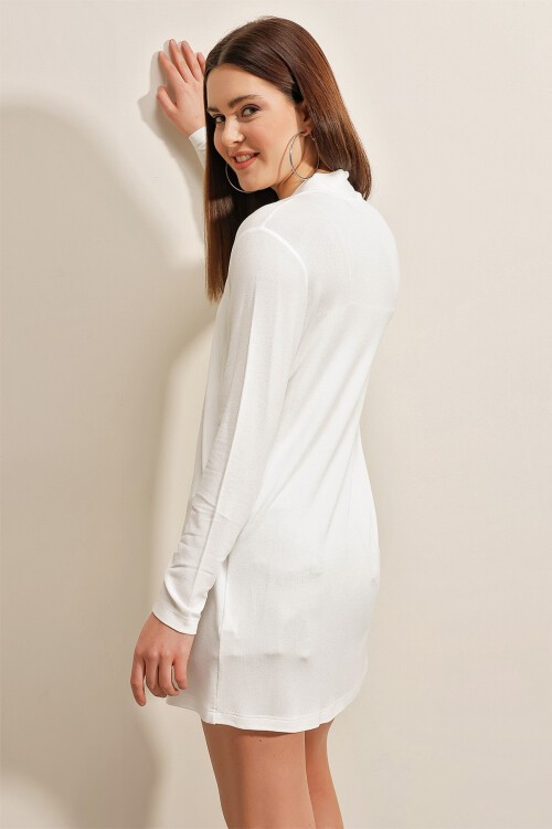 Merterium 5887 Mevsimlik İnce Hırka - Beyaz