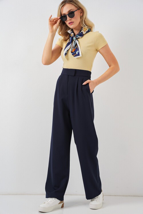 Merterium 6612 Yüksek Bel Kumaş Pantolon - Lacivert