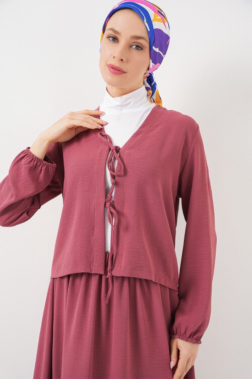 Kadın Ayrobin Kimono Etek İkili Takım 8047 - Gül Kurusu