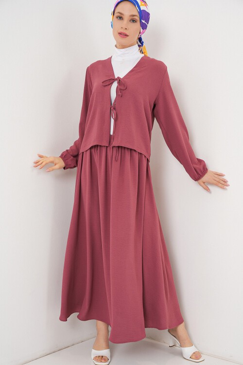 Kadın Ayrobin Kimono Etek İkili Takım 8047 - Gül Kurusu