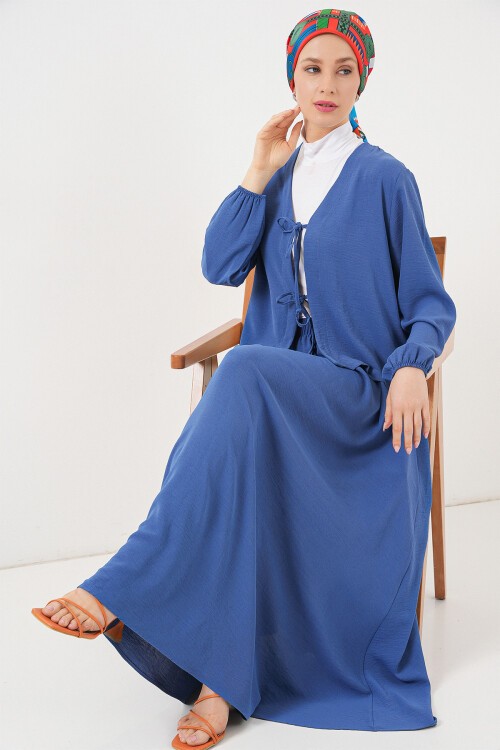 Kadın Ayrobin Kimono Etek İkili Takım 8047 - İndigo