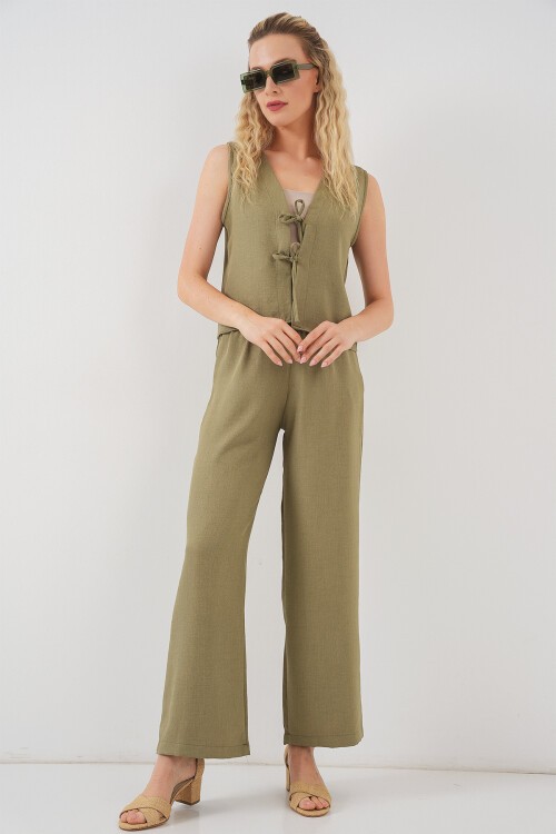 Kadın Keten Görünümlü Sıfır Kol İkili Takım 6746 - Çağla