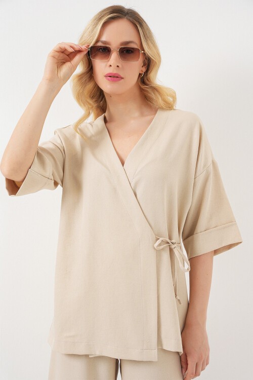Kadın Önü Bağlamalı Alt Üst Takım 6745 - Bej