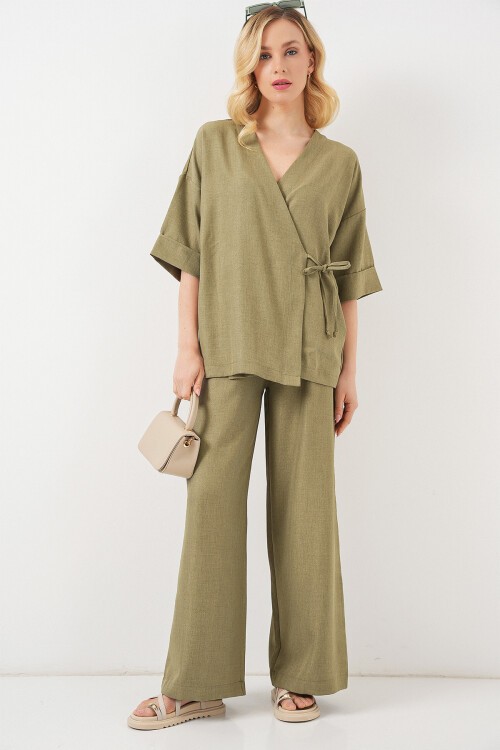 Kadın Önü Bağlamalı Alt Üst Takım 6745 - Çağla