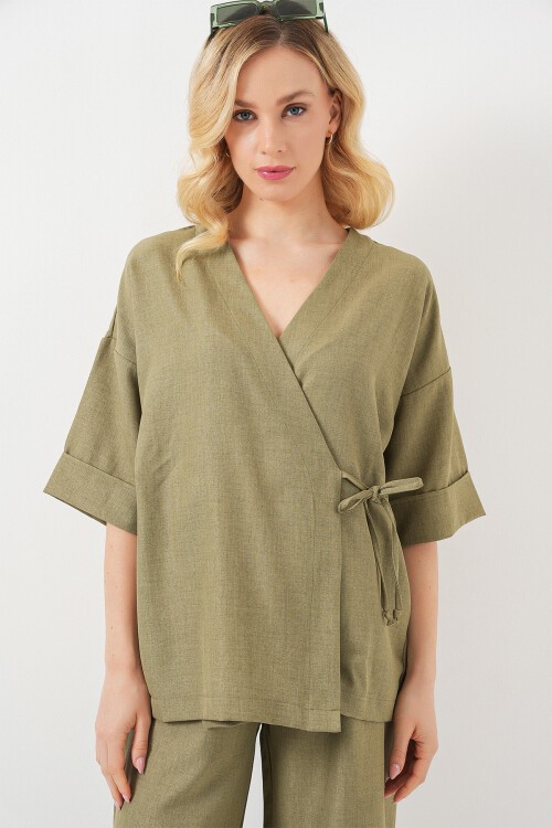 Kadın Önü Bağlamalı Alt Üst Takım 6745 - Çağla