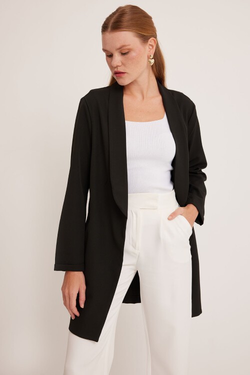 Merterium Kadın Siyah Uzun Blazer Ceket 0705