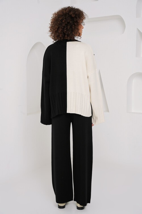 15904 Oversize Triko Kazak Pantolon İkili Takım - Siyah