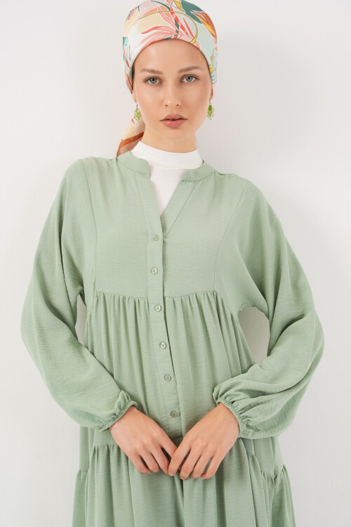 2527 Kadın Uzun Tesettür Elbise - E.Yeşil