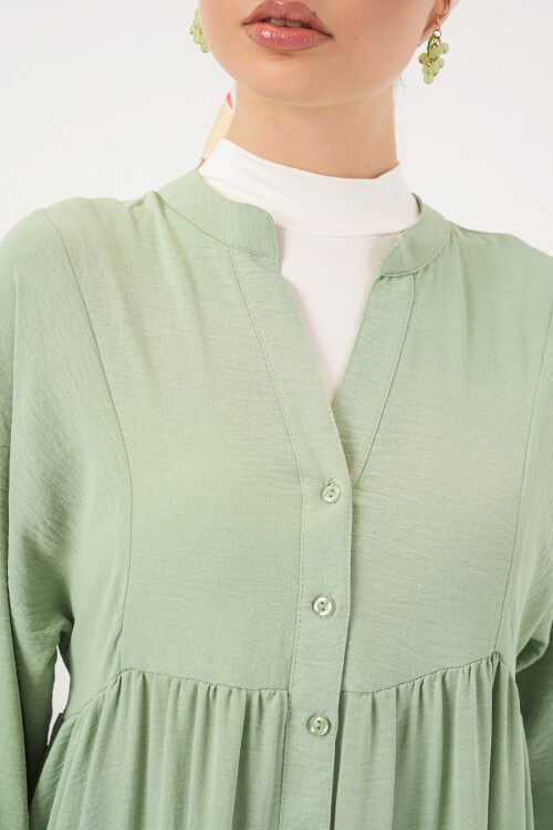 2527 Kadın Uzun Tesettür Elbise - E.Yeşil