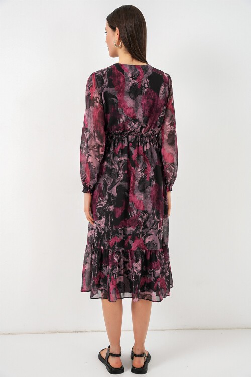 2137 Desenli Şifon Elbise - A.Kırmızı