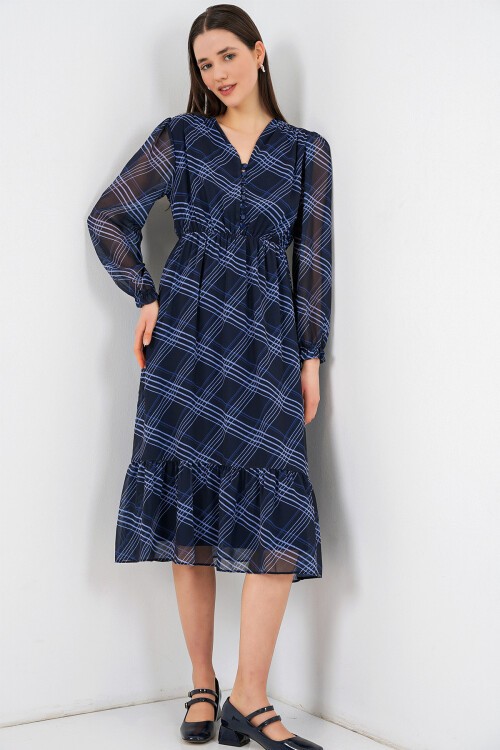 2137 Desenli Şifon Elbise - A.Mavi