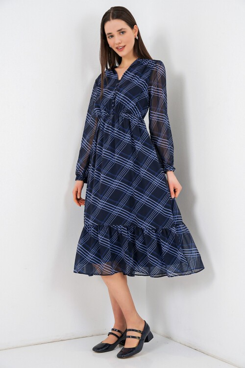 2137 Desenli Şifon Elbise - A.Mavi