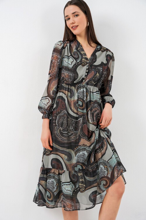 2137 Desenli Şifon Elbise - C. Çağla