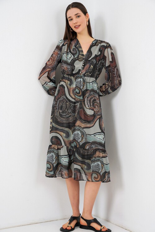 2137 Desenli Şifon Elbise - C. Çağla