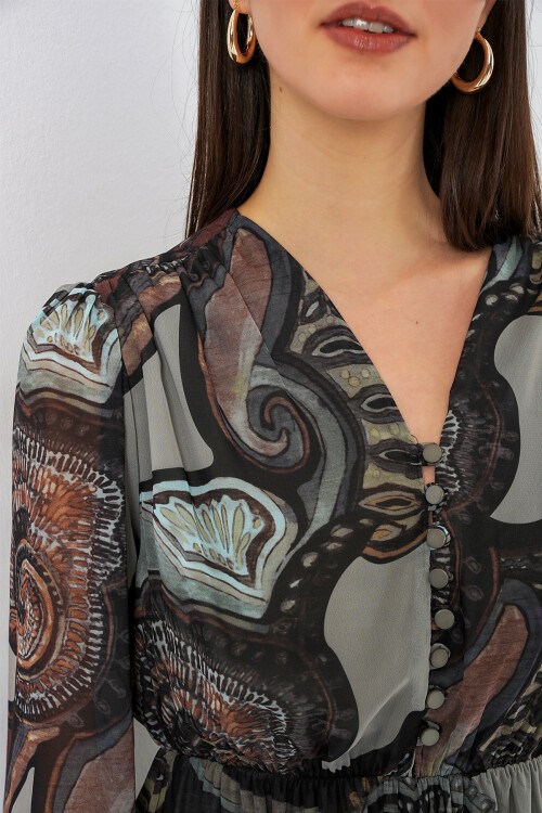 2137 Desenli Şifon Elbise - C. Çağla