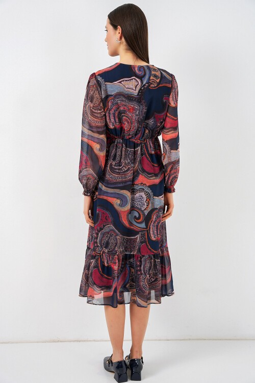 2137 Desenli Şifon Elbise - Çok Renkli