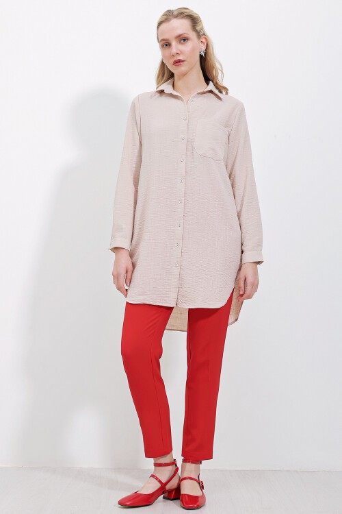 5880 Tek Cepli Gömlek Tunik - Krem