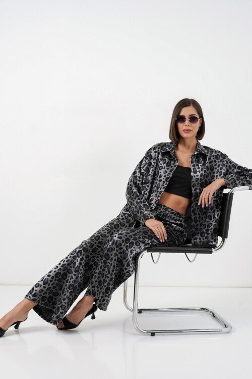 6699 Leopar Desenli Alt Üst Takım - Siyah