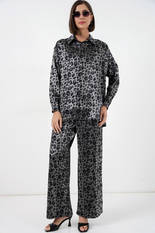 6699 Leopar Desenli Alt Üst Takım - Siyah