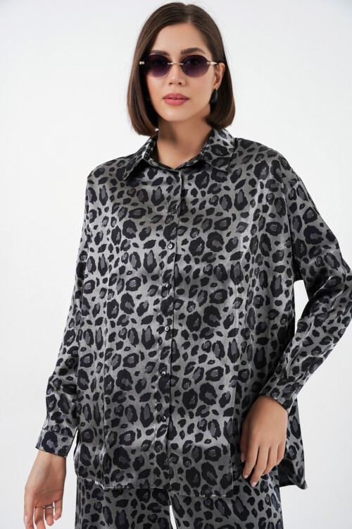 6699 Leopar Desenli Alt Üst Takım - Siyah