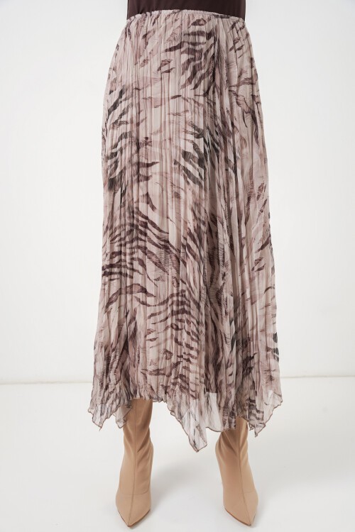 Kadın Asimetrik Kesim Şifon Etek 8056 - Bej