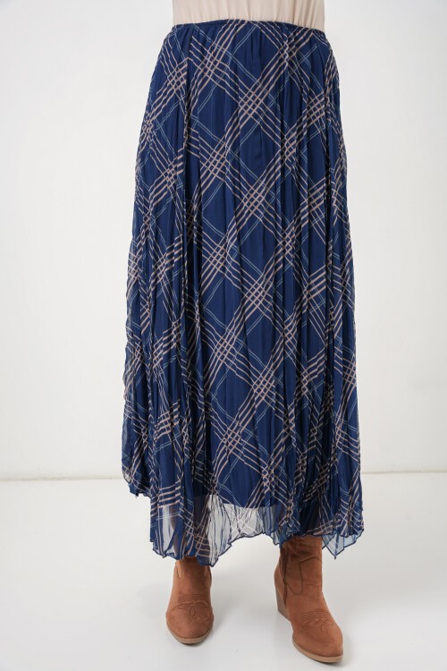 Kadın Asimetrik Kesim Şifon Etek 8056 - Lacivert