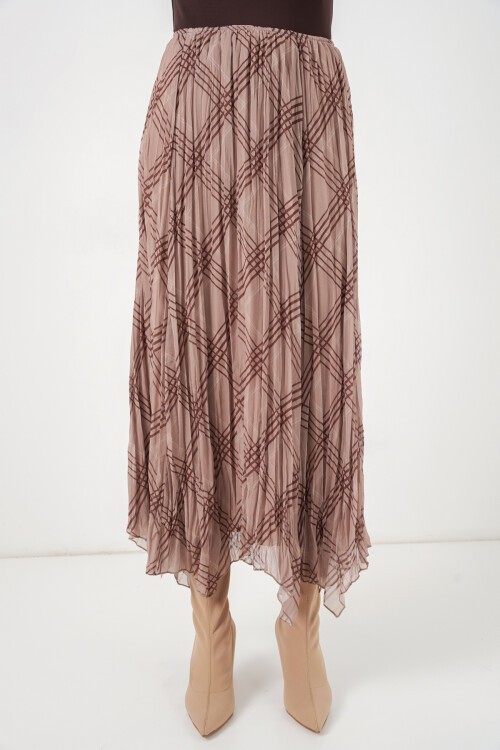 Kadın Asimetrik Kesim Şifon Etek 8056 - Vizon